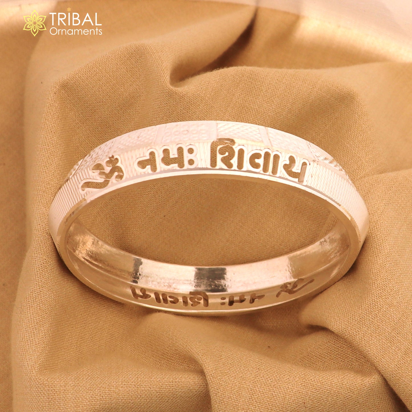 999 pure silver stylish Om namah shivay ( shiva mantra )shiny bangle kada nsk926 - TRIBAL ORNAMENTS