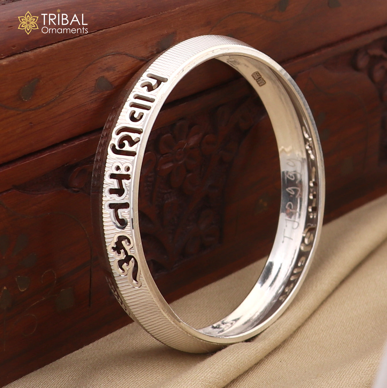 999 pure silver stylish Om namah shivay ( shiva mantra )shiny bangle kada nsk928 - TRIBAL ORNAMENTS