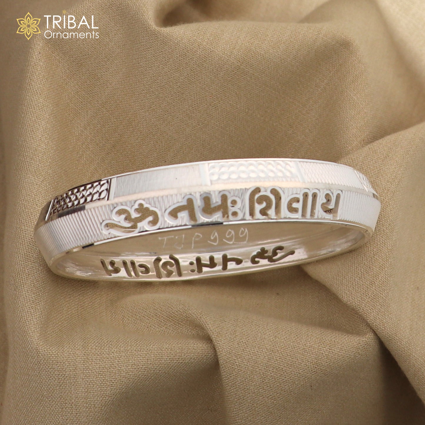 999 pure silver stylish Om namah shivay ( shiva mantra )shiny bangle kada nsk928 - TRIBAL ORNAMENTS