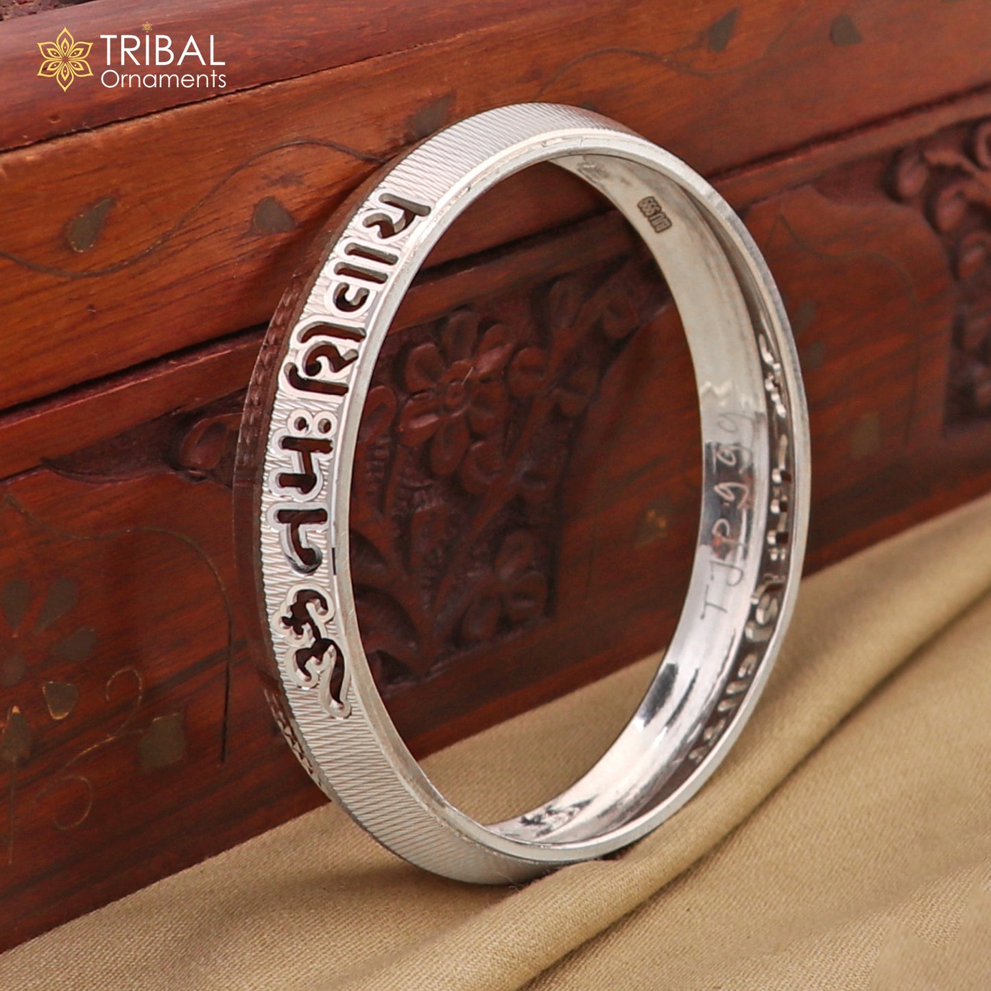 999 pure silver stylish Om namah shivay ( shiva mantra )shiny bangle kada nsk928 - TRIBAL ORNAMENTS