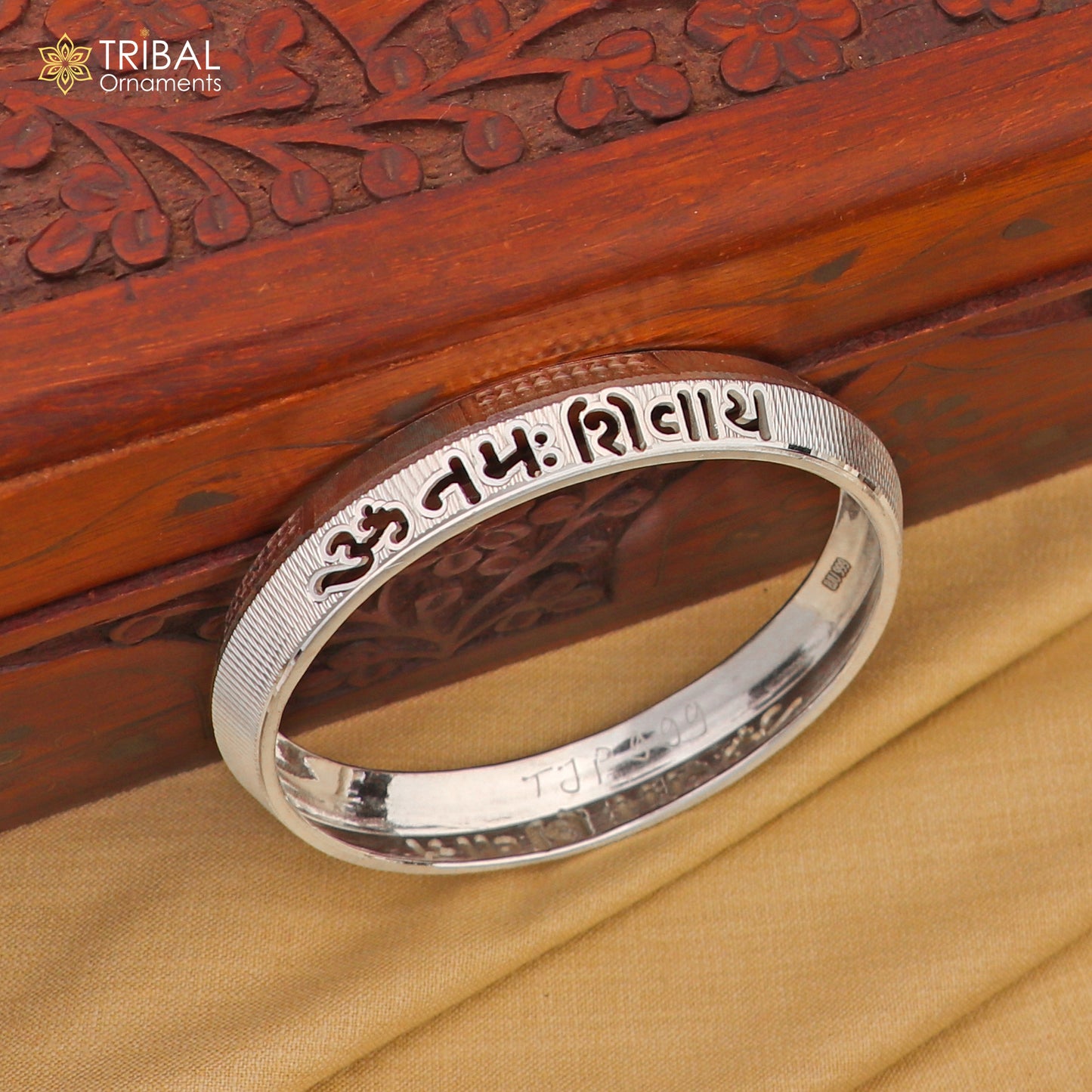 999 pure silver stylish Om namah shivay ( shiva mantra )shiny bangle kada nsk928 - TRIBAL ORNAMENTS