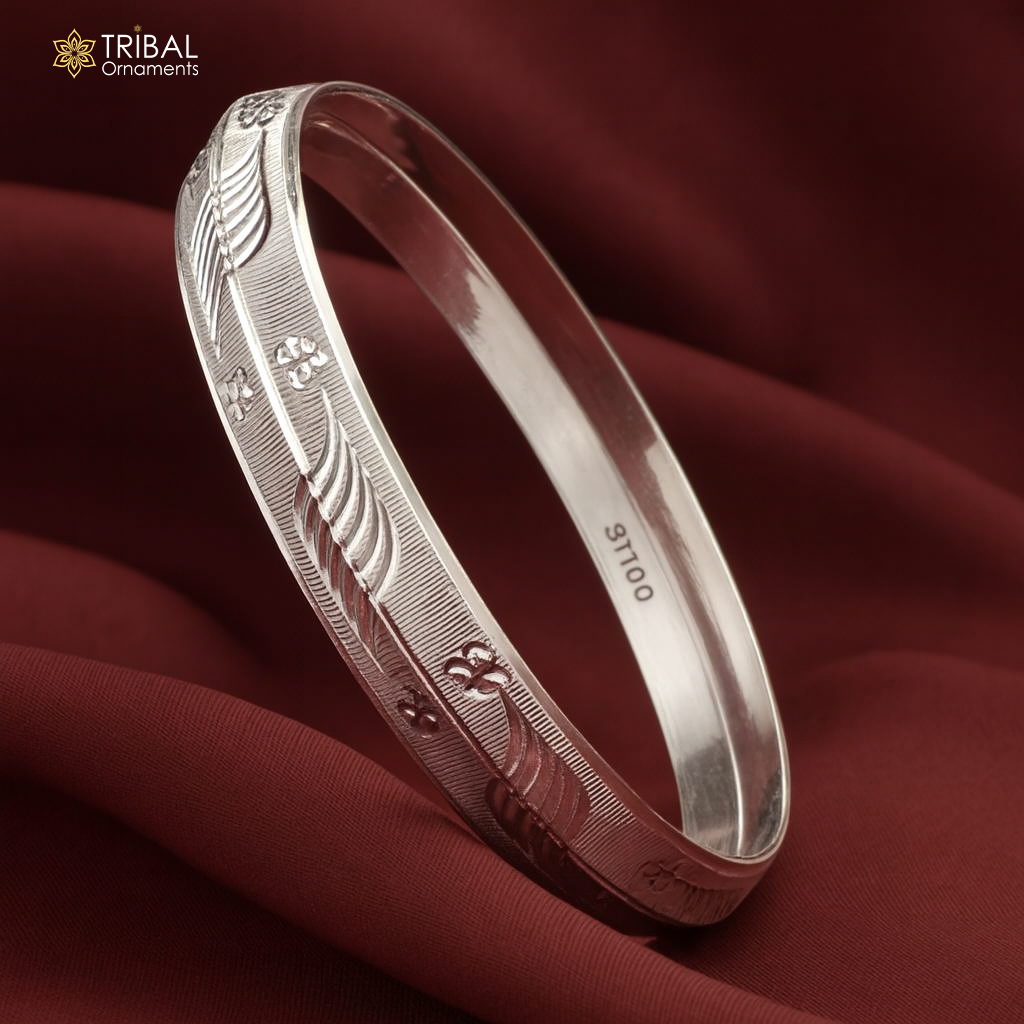 999 pure silver stylish shiny men's bangle kada nsk947 - TRIBAL ORNAMENTS