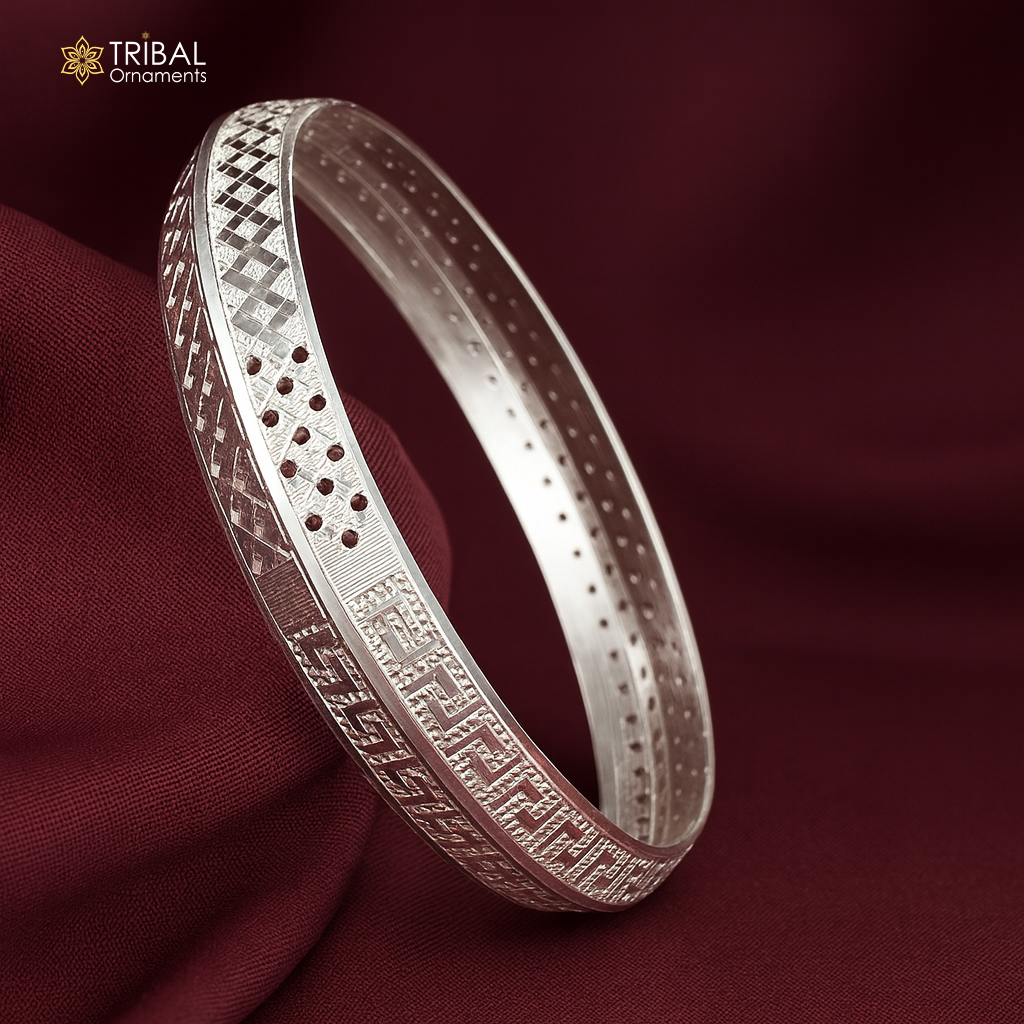 999 pure silver vintage style shiny men's bangle kada nsk948 - TRIBAL ORNAMENTS