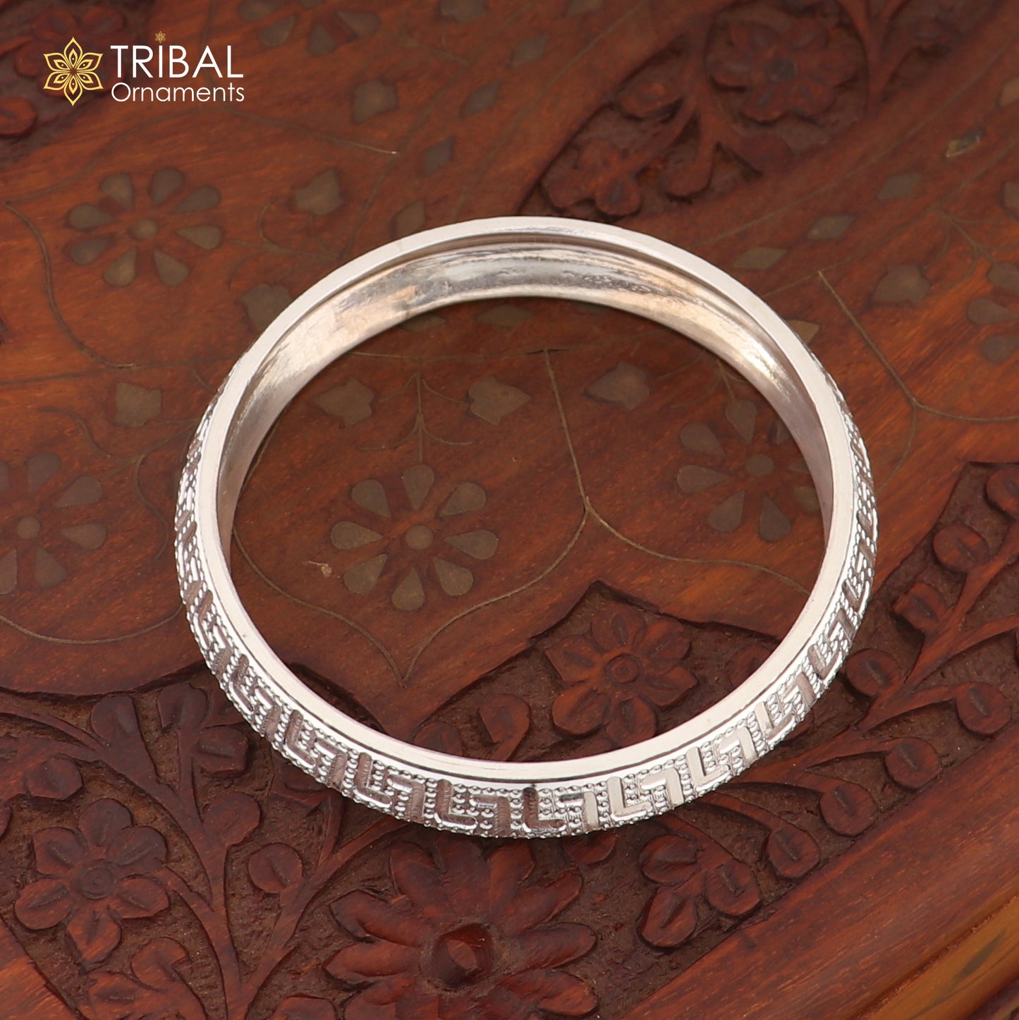 Vintage style 999 pure silver bangle bracelet by Tribal Ornaments, tribal jewelry design, ideal for men's gifting, 2.25 inches.