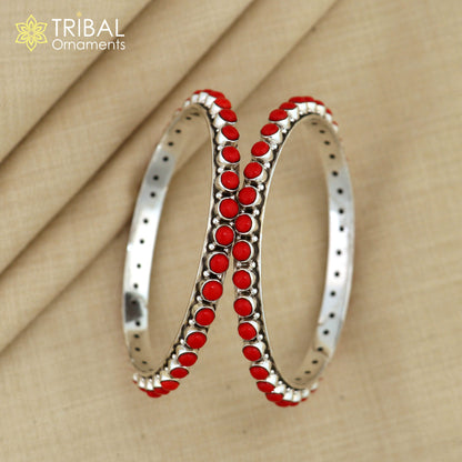 925 sterling silver coral stone bangle bracelet by TRIBAL ORNAMENTS featuring unique functional jewelry design.