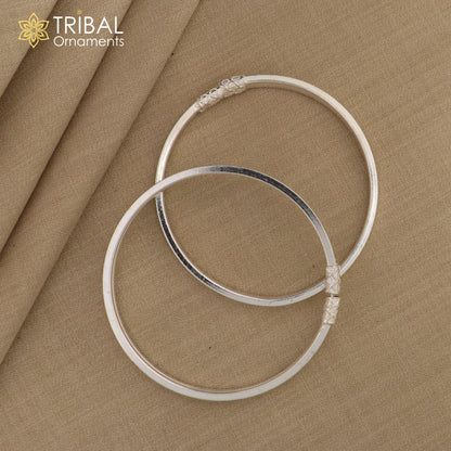 Shiny 925 sterling silver bangle bracelet with plain design, suitable for men or girls, from TRIBAL ORNAMENTS jewelry collection.