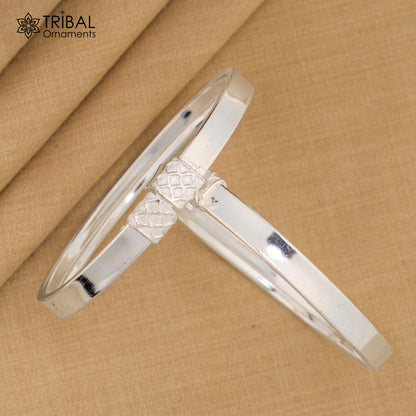 Shiny 925 sterling silver bangle bracelet by Tribal Ornaments, featuring a plain design, suitable for men or girls.