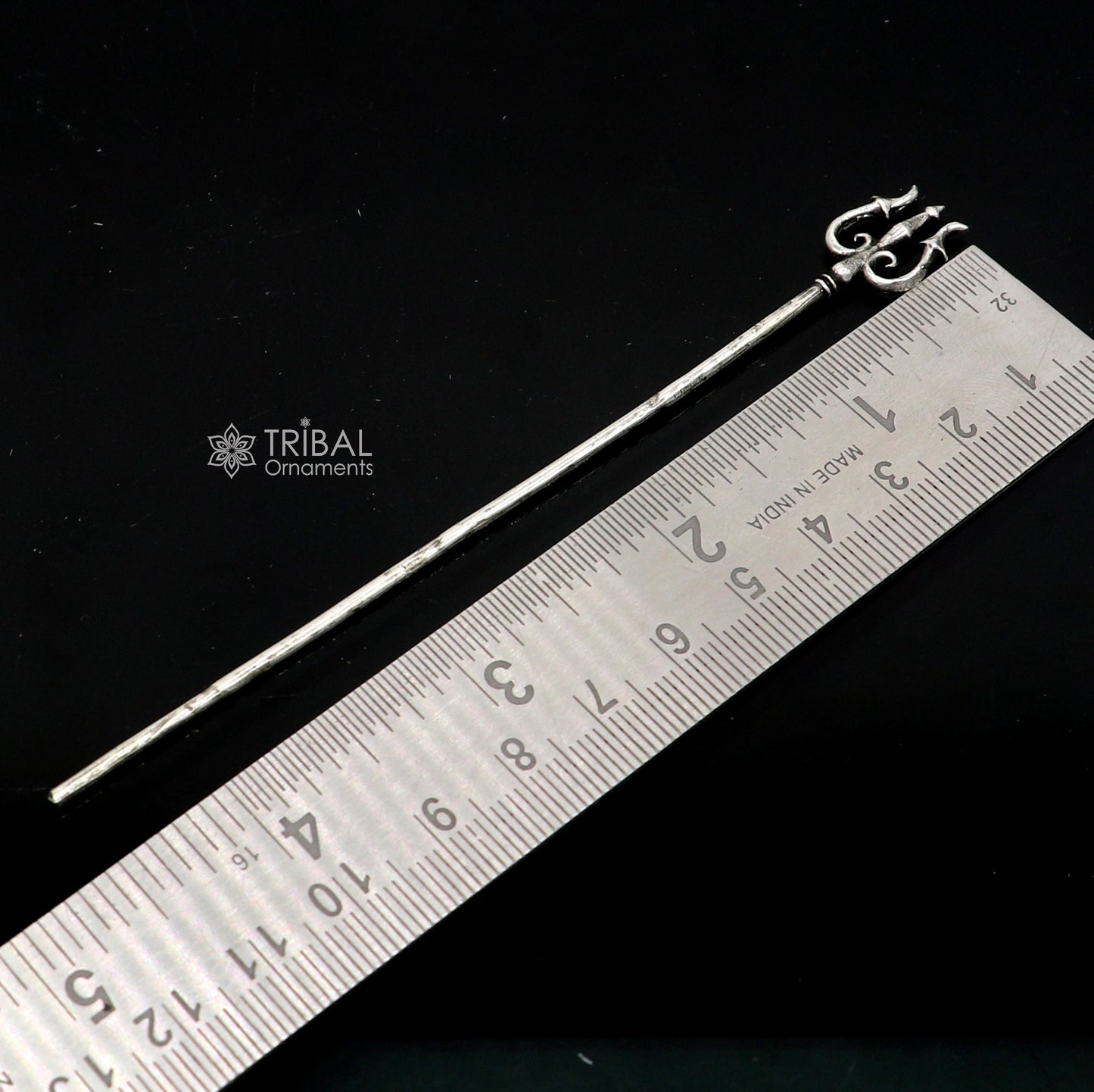Solid 925 sterling silver Lord Shiva Trishul, Hindu puja trident, intricate goddess trishul, traditional Indian god accessories.