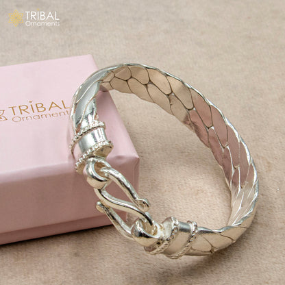 925 Solid Sterling silver handmade vintage style heavy bangle bracelet kada tribal jewelry best for men's gifting silver articles nsk900 - TRIBAL ORNAMENTS