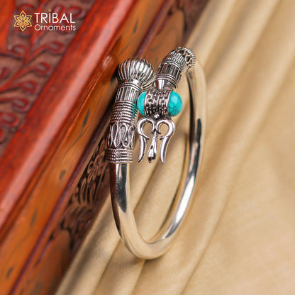 925 sterling silver lord Shiva trident kada, bangle Trishul bracelet turquoise kada nsk616 - TRIBAL ORNAMENTS