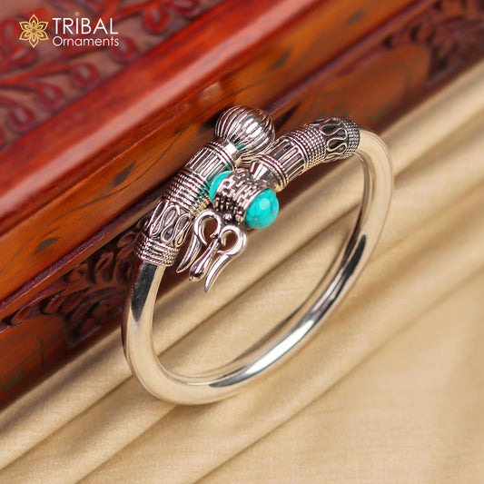 925 sterling silver lord Shiva trident kada, bangle Trishul bracelet turquoise kada nsk616 - TRIBAL ORNAMENTS