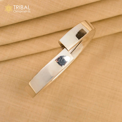Sterling silver bangle bracelet from Tribal Ornaments, shiny and smooth men's or girls kada jewelry, sleek and bright design