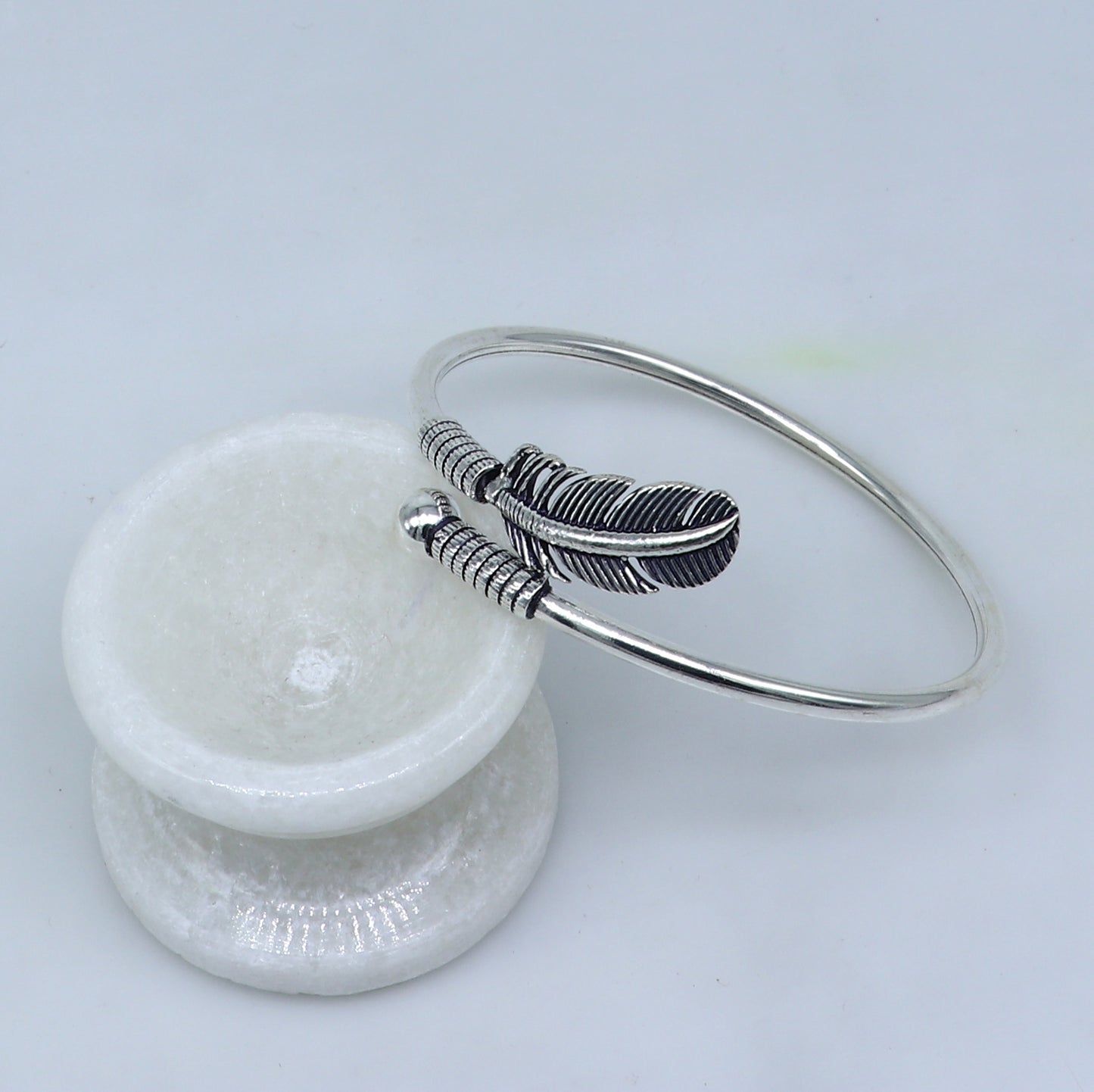 925 sterling silver handmade stylish leaf design kada bangle bracelet tribal jewelry nsk860 - TRIBAL ORNAMENTS