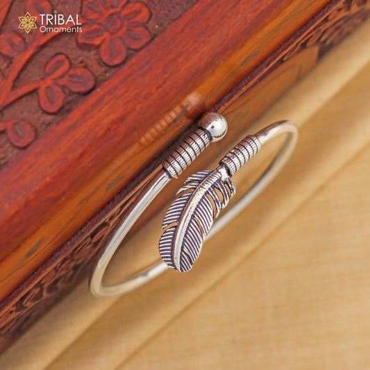 925 sterling silver handmade stylish leaf design kada bangle bracelet tribal jewelry nsk860 - TRIBAL ORNAMENTS
