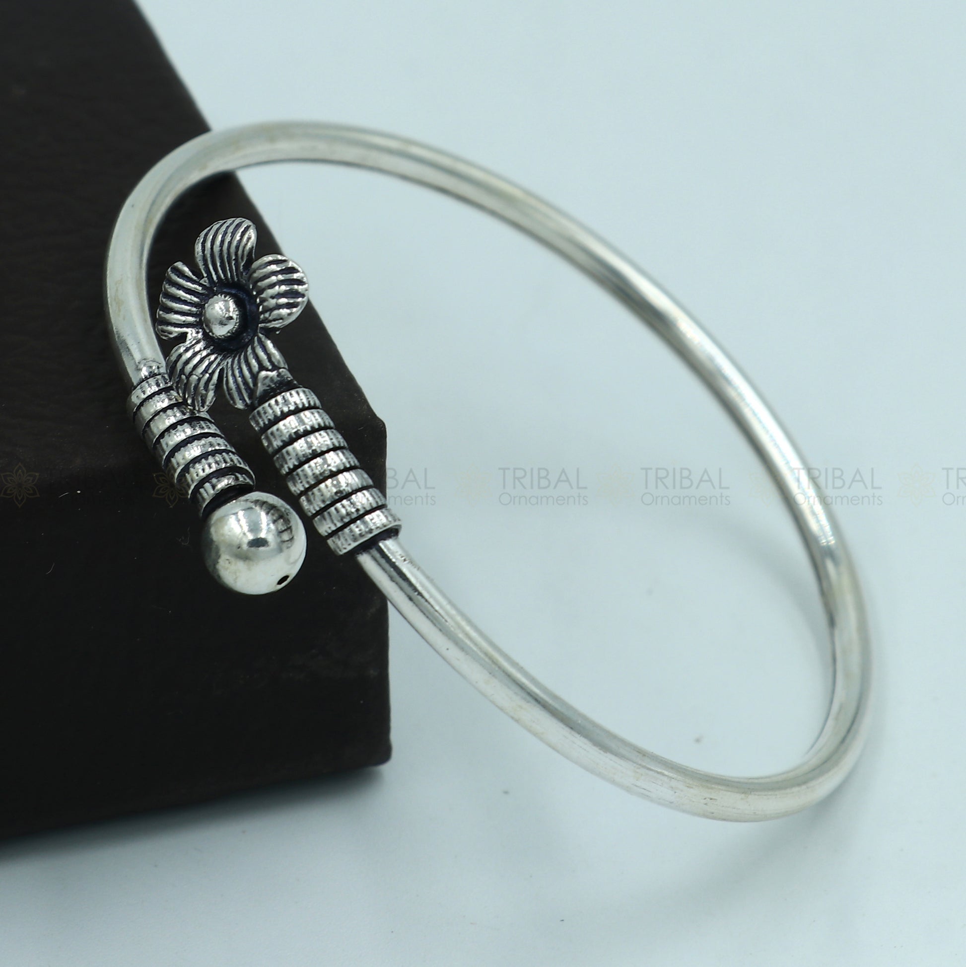 925 sterling silver handmade double flower design stylish kada bangle bracelet tribal jewelry nsk866 - TRIBAL ORNAMENTS