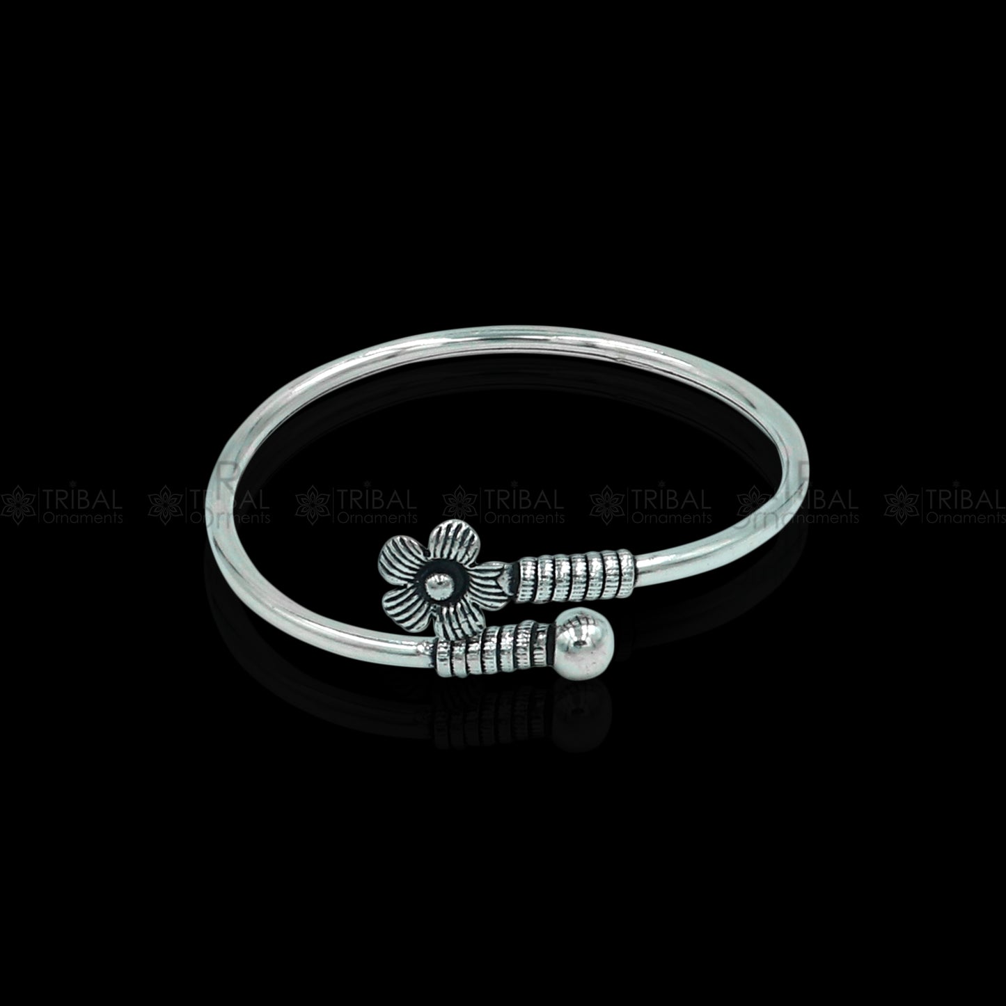 925 sterling silver handmade double flower design stylish kada bangle bracelet tribal jewelry nsk866 - TRIBAL ORNAMENTS
