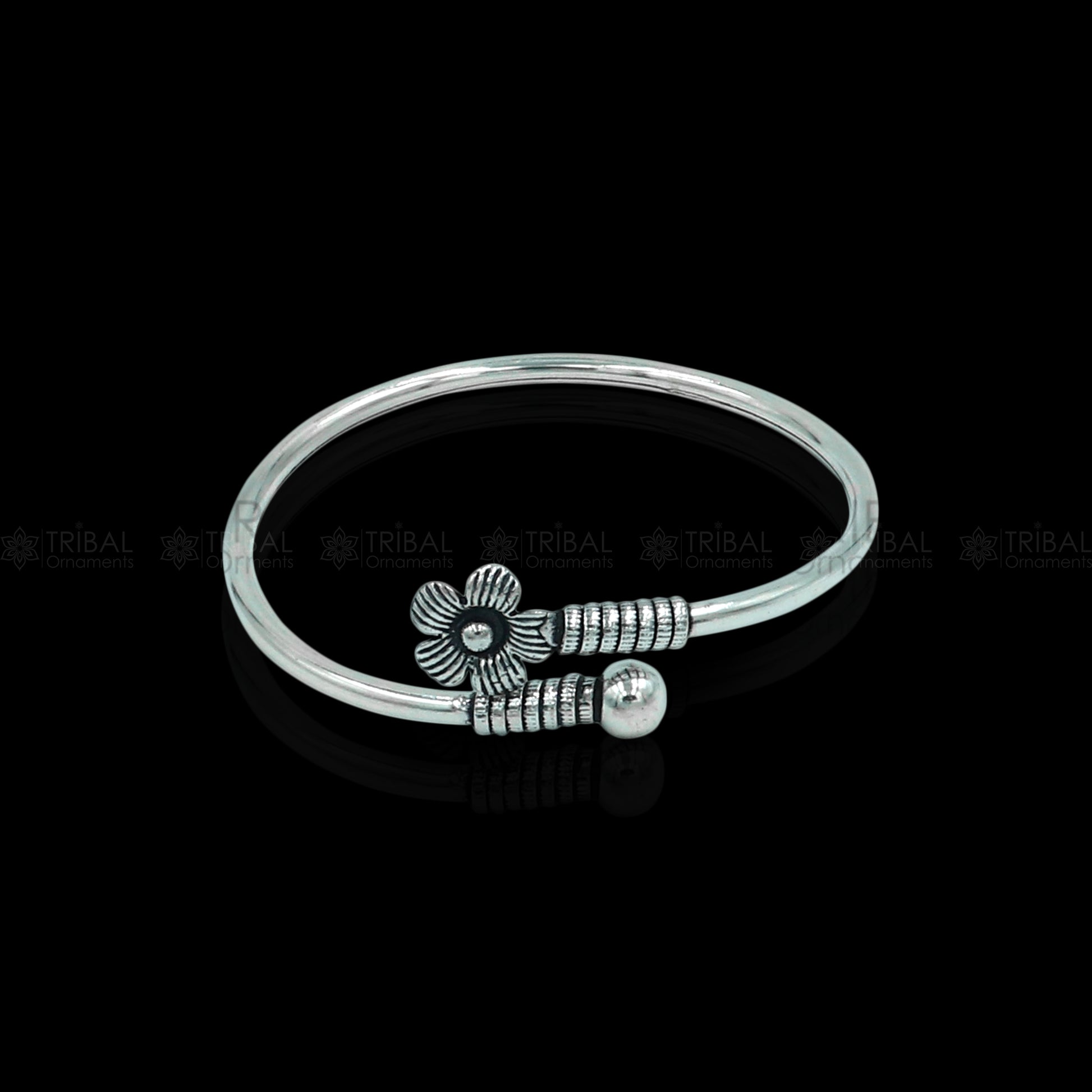925 sterling silver handmade double flower design stylish kada bangle bracelet tribal jewelry nsk866 - TRIBAL ORNAMENTS