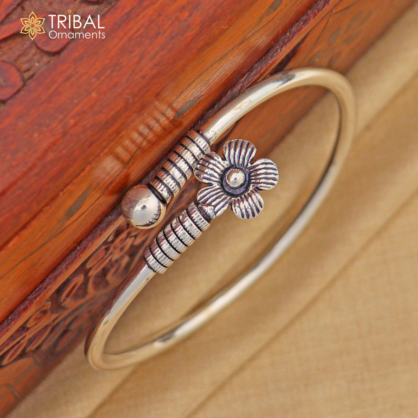 925 sterling silver  flower design stylish kada bangle bracelet tribal jewelry nsk866 - TRIBAL ORNAMENTS