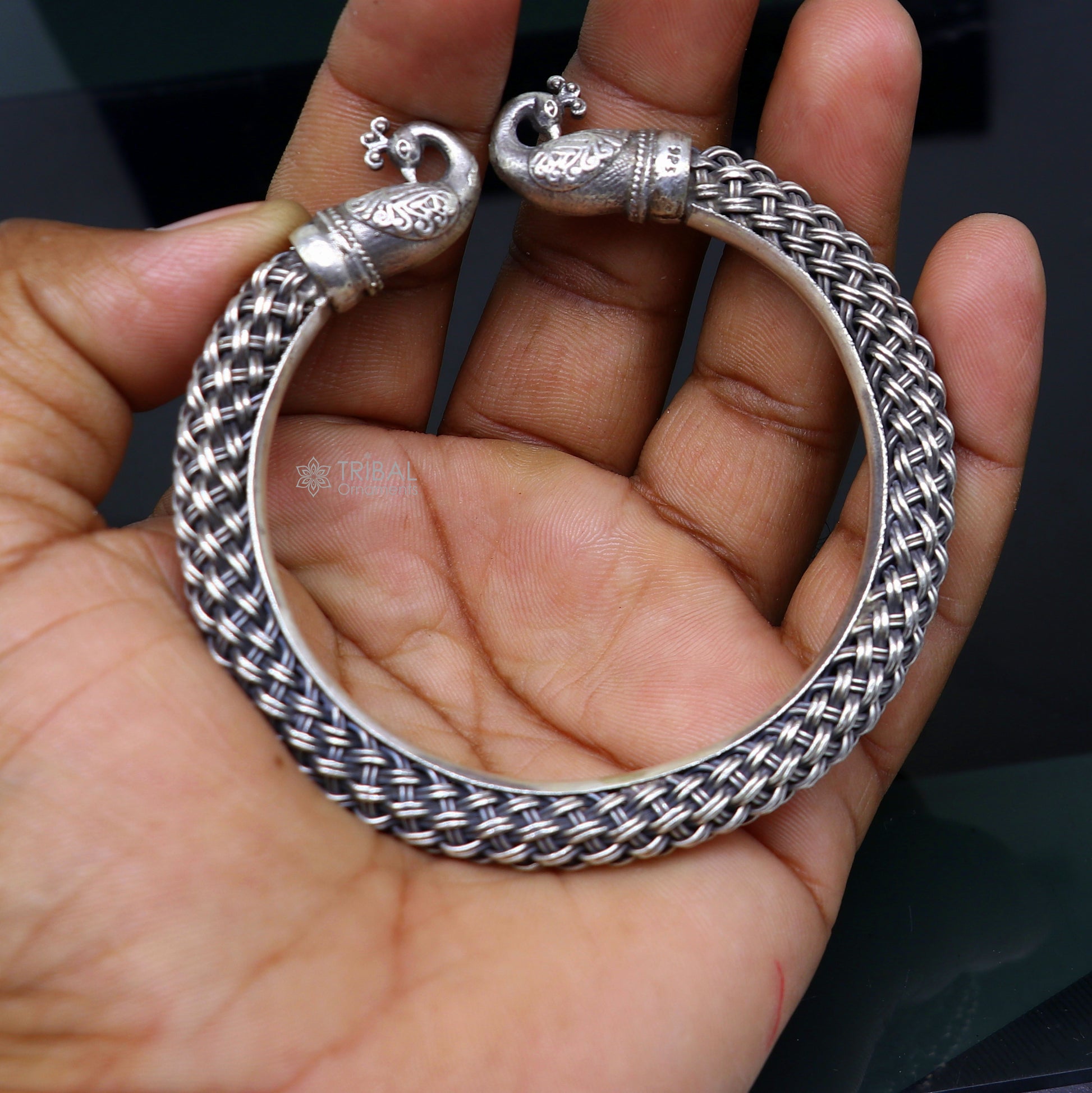 925 sterling silver handmade fashionable vintage peacock design bangle bracelet kada, unisex customized personalized hip-hop jewelry nsk845 - TRIBAL ORNAMENTS