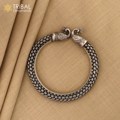 Handmade vintage 925 sterling silver peacock design bangle bracelet by TRIBAL ORNAMENTS, unisex, customized hip-hop jewelry.