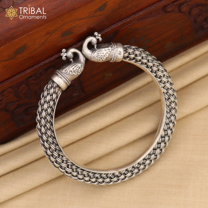 Unisex vintage peacock design bangle bracelet in 925 sterling silver, handmade fashionable tribal jewelry by TRIBAL ORNAMENTS