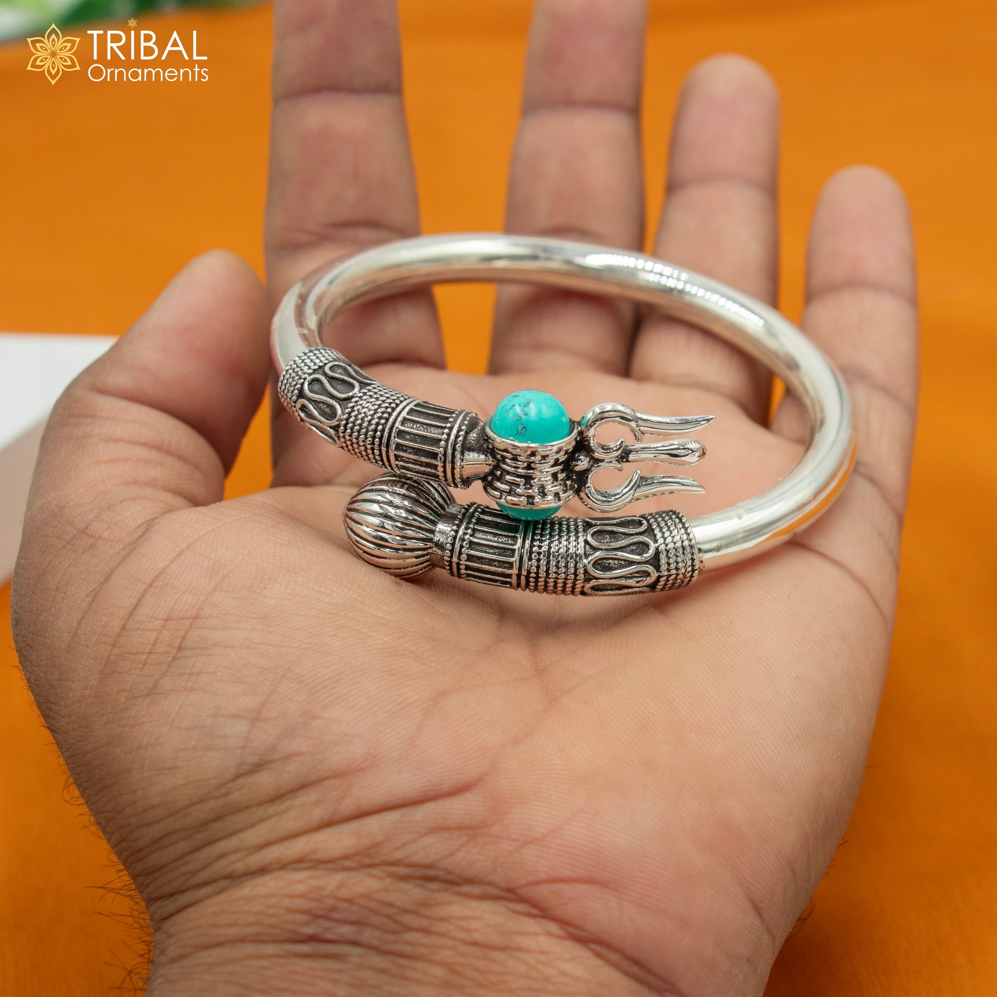 925 sterling handmade mahakal trident kada bracelet unisex kada nsk896 - TRIBAL ORNAMENTS