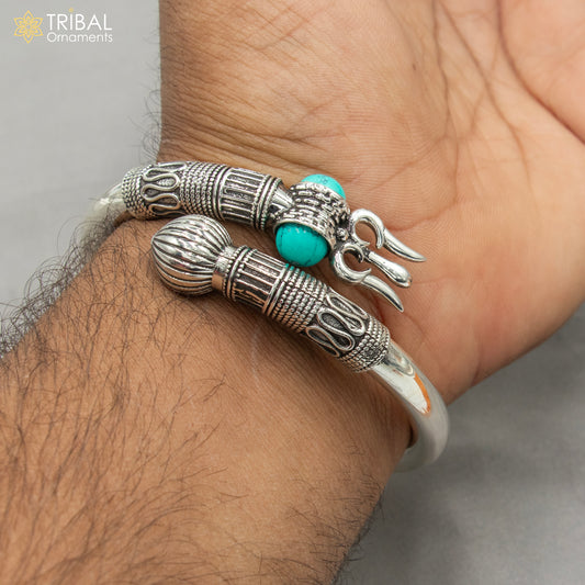 925 sterling handmade mahakal trident kada bracelet unisex kada nsk896 - TRIBAL ORNAMENTS