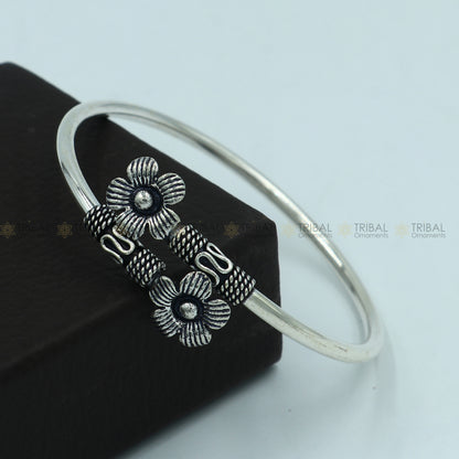925 sterling silver handmade double flower design stylish kada bangle bracelet tribal jewelry nsk867 - TRIBAL ORNAMENTS