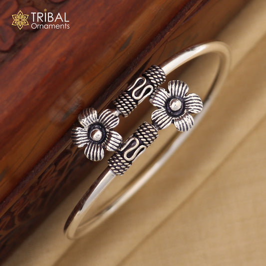 925 sterling silver double flower design stylish kada bangle bracelet tribal jewelry nsk867 - TRIBAL ORNAMENTS