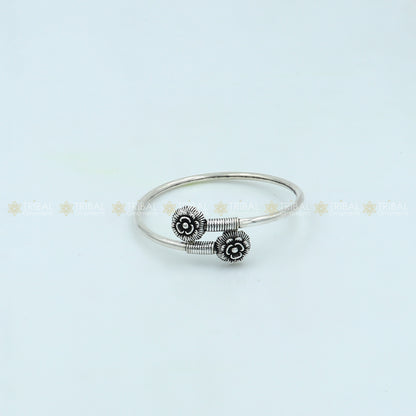 925 sterling silver handmade double flower design stylish kada bangle bracelet tribal jewelry nsk880 - TRIBAL ORNAMENTS
