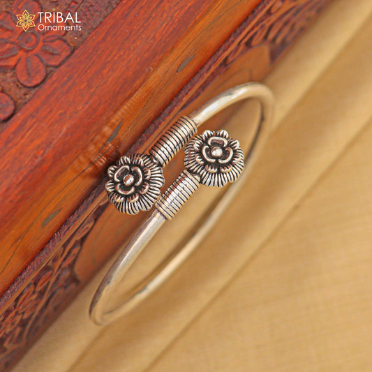 925 sterling silver double flower design stylish kada bangle bracelet tribal jewelry nsk880 - TRIBAL ORNAMENTS