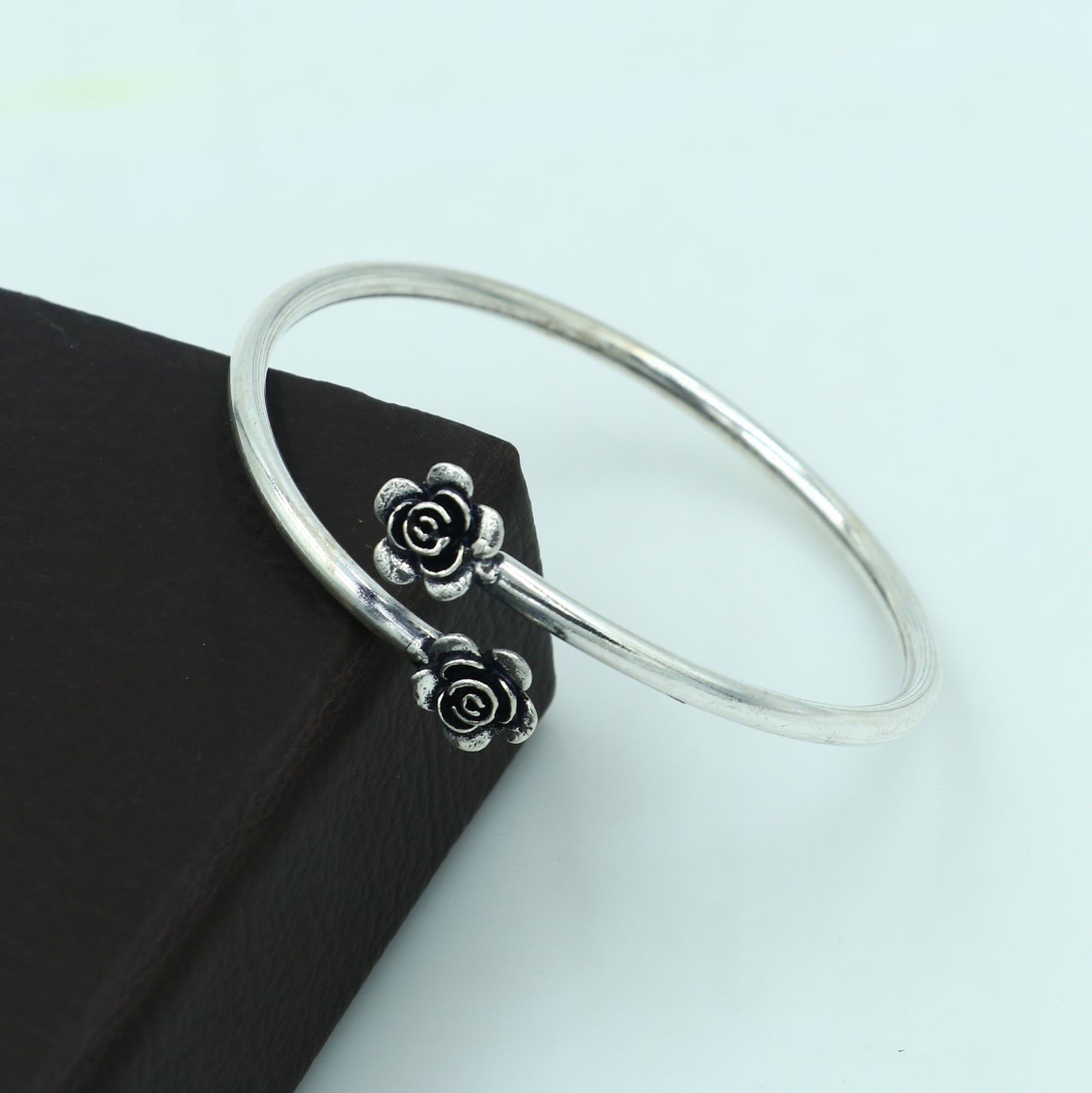 925 sterling silver handmade flower design stylish kada bangle bracelet tribal jewelry nsk885 - TRIBAL ORNAMENTS