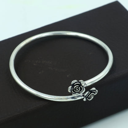 925 sterling silver handmade flower design stylish kada bangle bracelet tribal jewelry nsk885 - TRIBAL ORNAMENTS