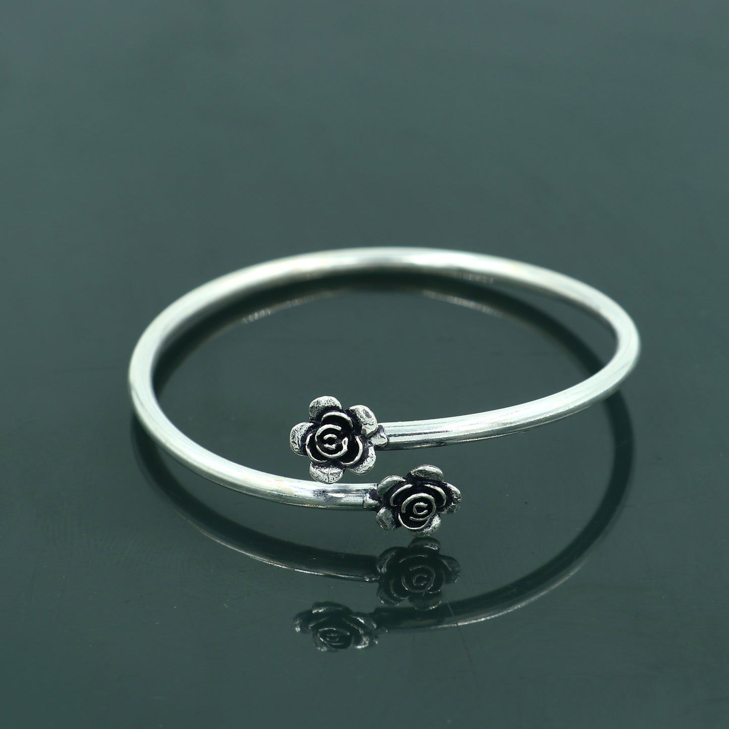 925 sterling silver handmade flower design stylish kada bangle bracelet tribal jewelry nsk885 - TRIBAL ORNAMENTS