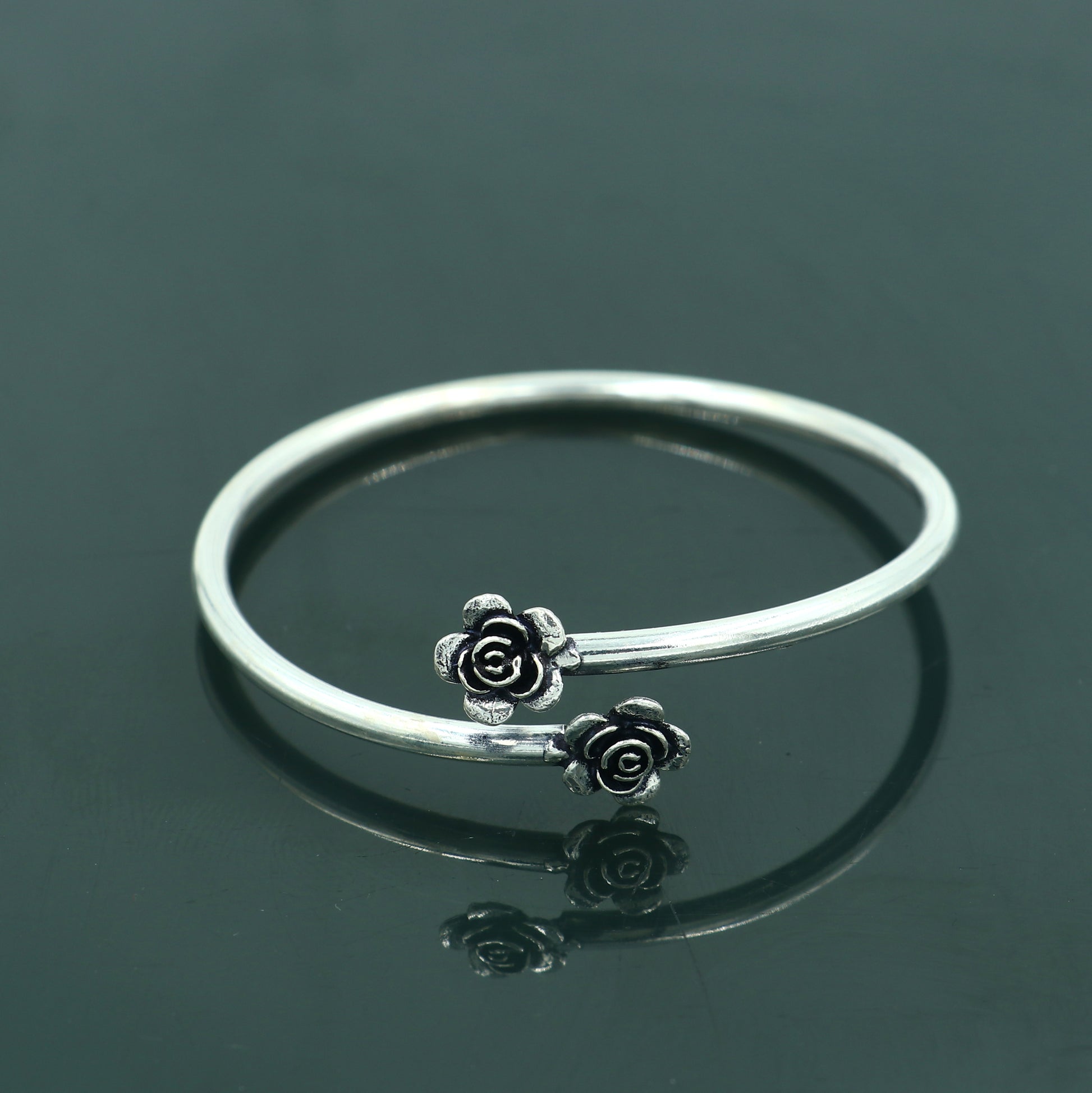 925 sterling silver handmade flower design stylish kada bangle bracelet tribal jewelry nsk885 - TRIBAL ORNAMENTS