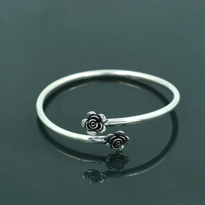 925 sterling silver handmade flower design stylish kada bangle bracelet tribal jewelry nsk885 - TRIBAL ORNAMENTS