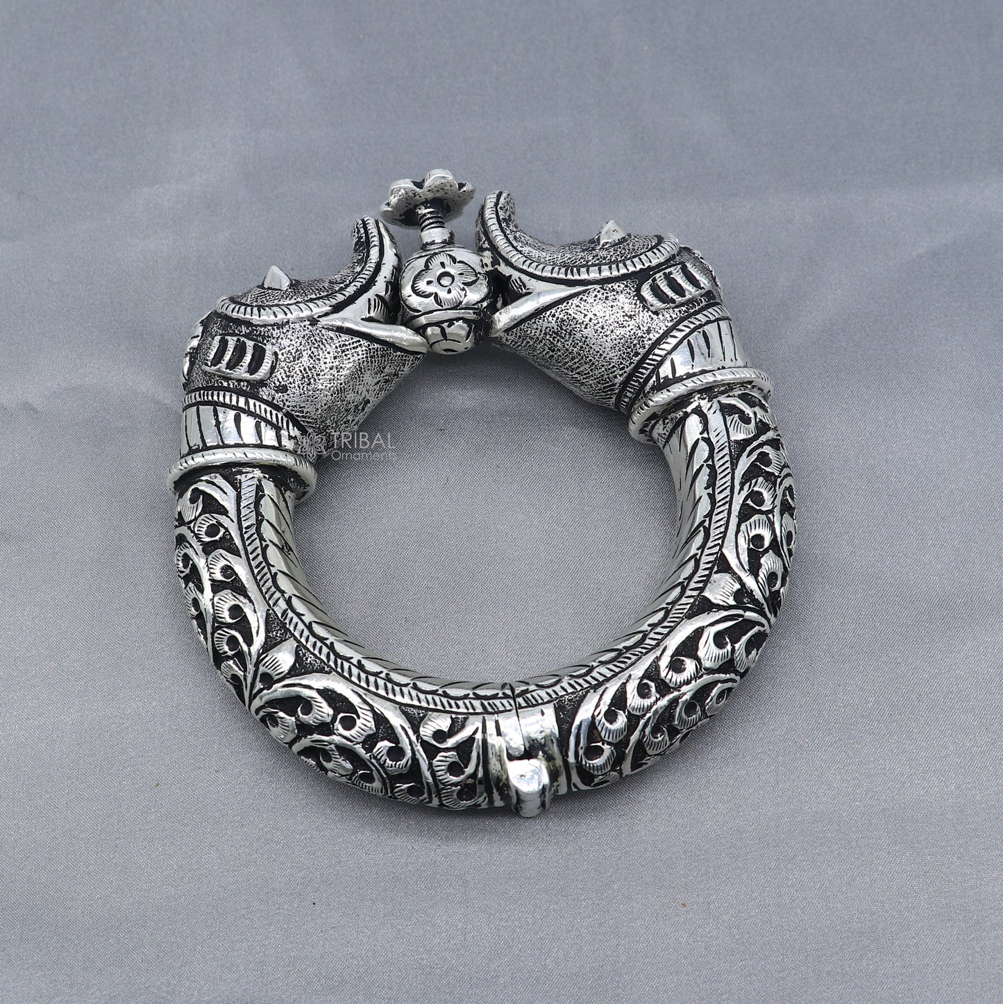 925 sterling silver handmade chitai work elephant face fabulous vintage bangle bracelet kada, garba and dancing ethnic jewelry NSK843 - TRIBAL ORNAMENTS