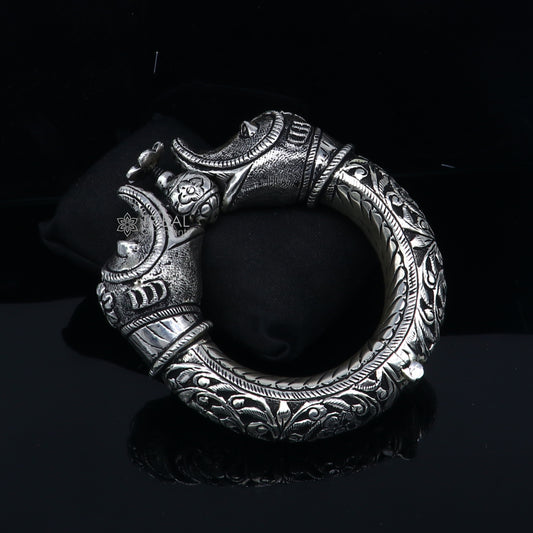 925 sterling silver handmade chitai work elephant face fabulous vintage bangle bracelet kada, garba and dancing ethnic jewelry NSK843 - TRIBAL ORNAMENTS