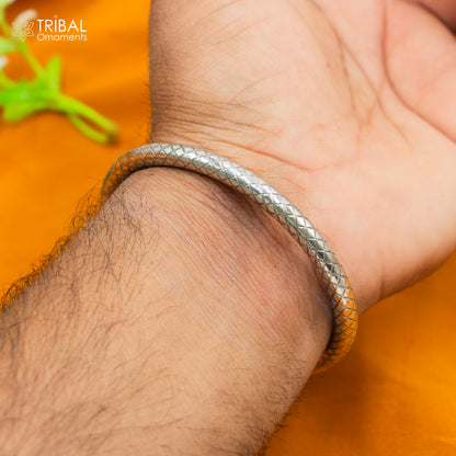 Handmade 925 sterling silver elephant design bangle bracelet with intricate tribal ornament details.