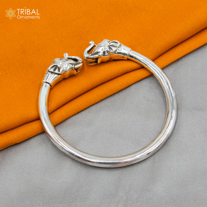 Handmade 925 sterling silver elephant design bangle bracelet by Tribal Ornaments, showcasing intricate tribal-style craftsmanship.