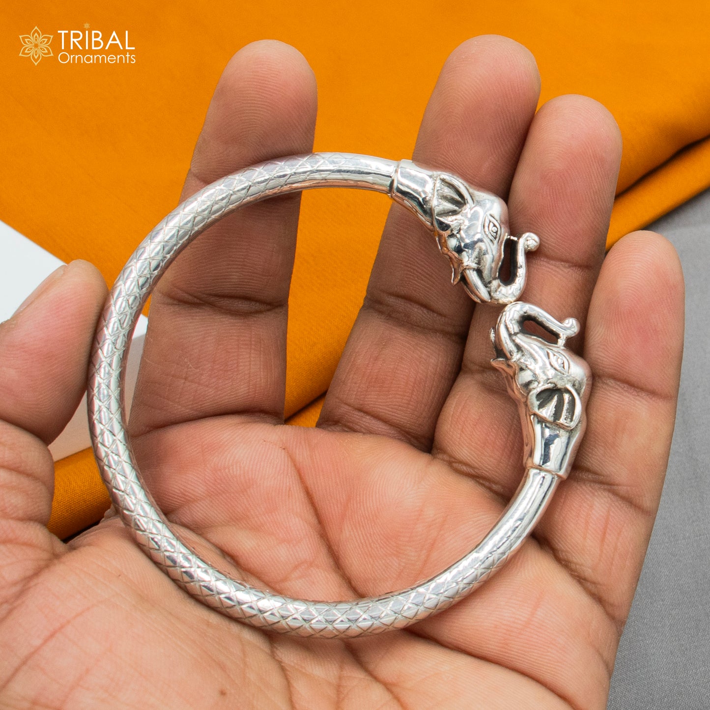 925 sterling silver handmade Elephant design bangle bracelet kada nsk887 - TRIBAL ORNAMENTS