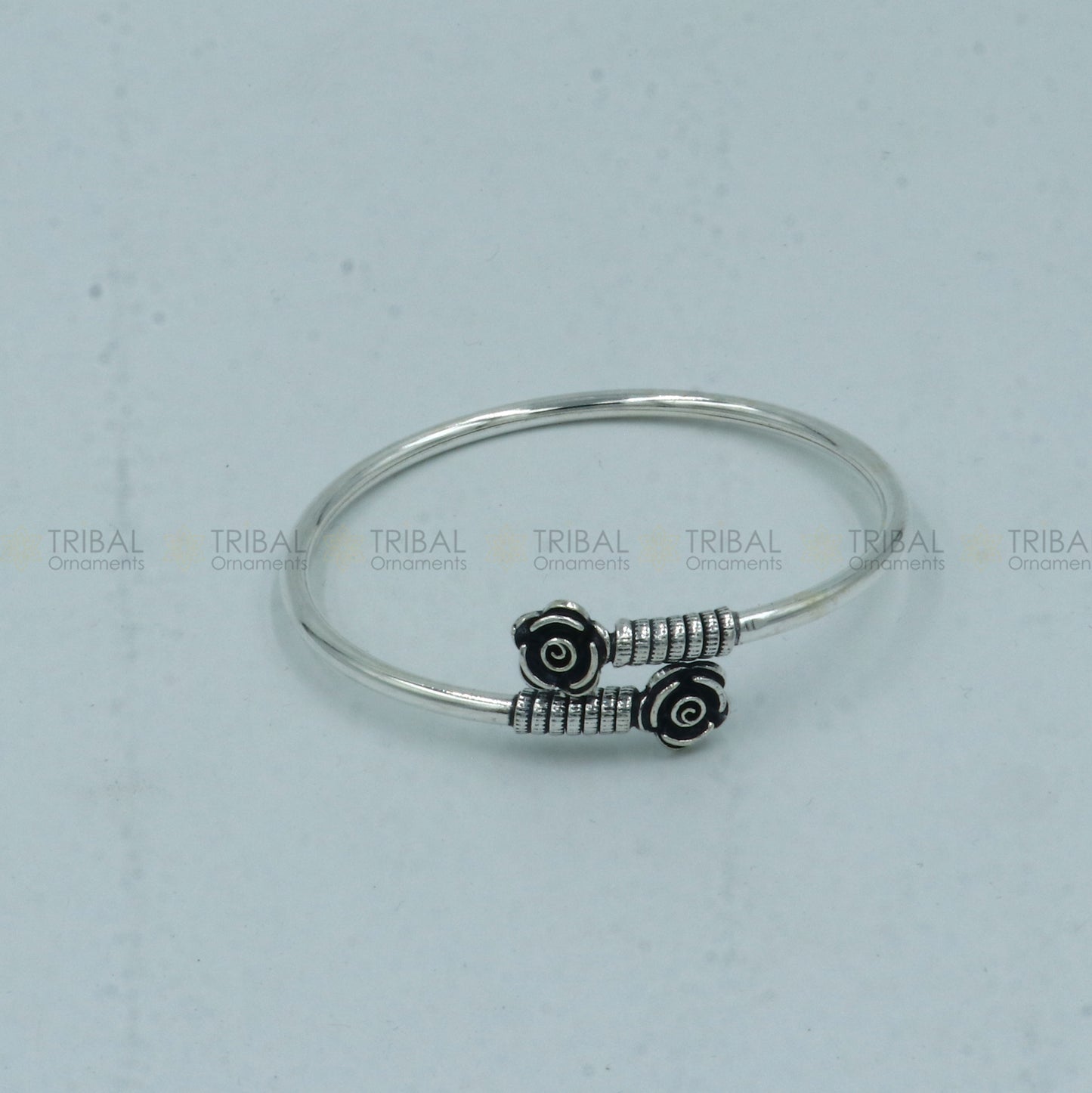 925 sterling silver handmade flower design stylish kada bangle bracelet tribal jewelry nsk863 - TRIBAL ORNAMENTS