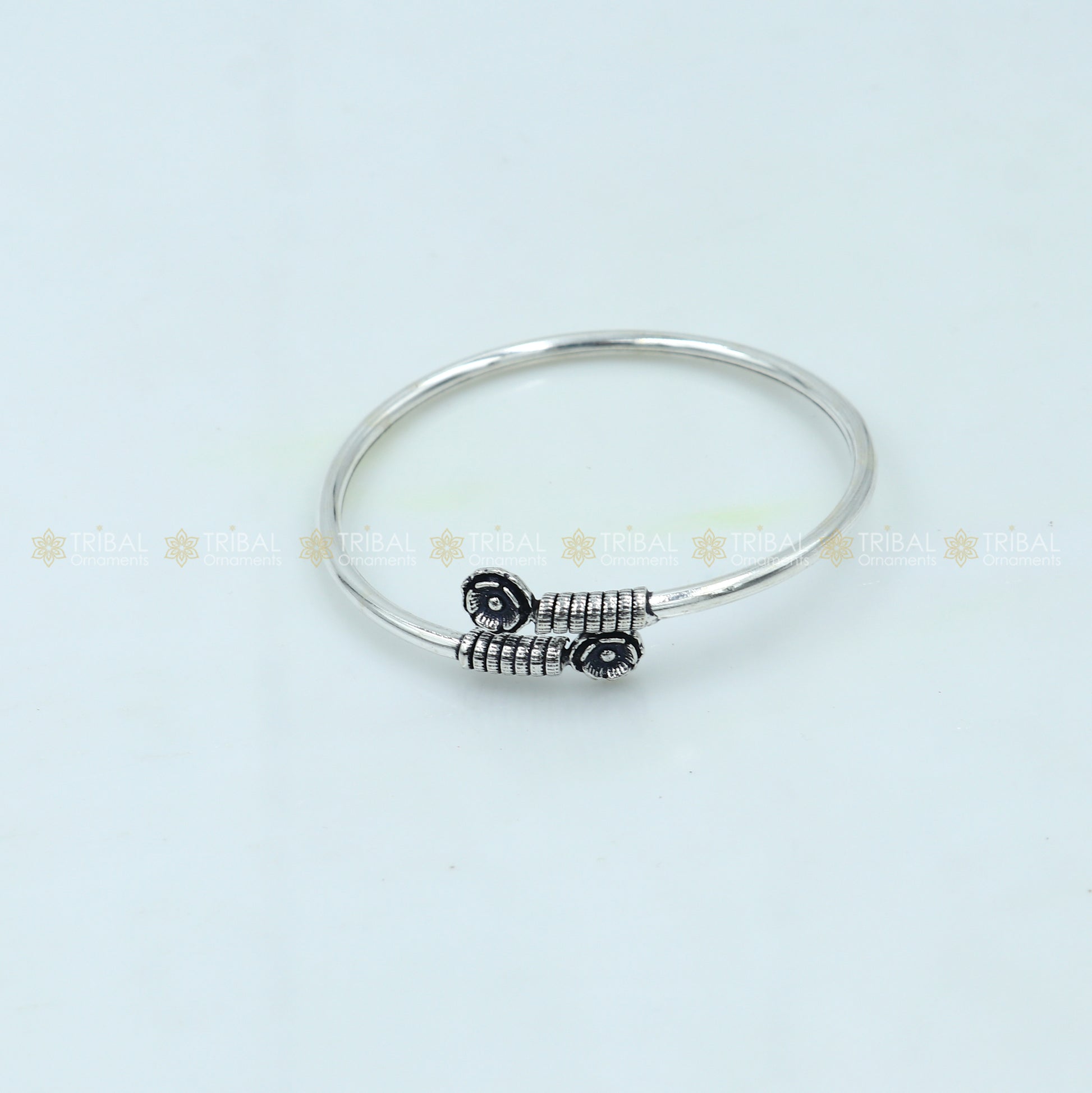 925 sterling silver handmade flower design stylish kada bangle bracelet tribal jewelry nsk871 - TRIBAL ORNAMENTS
