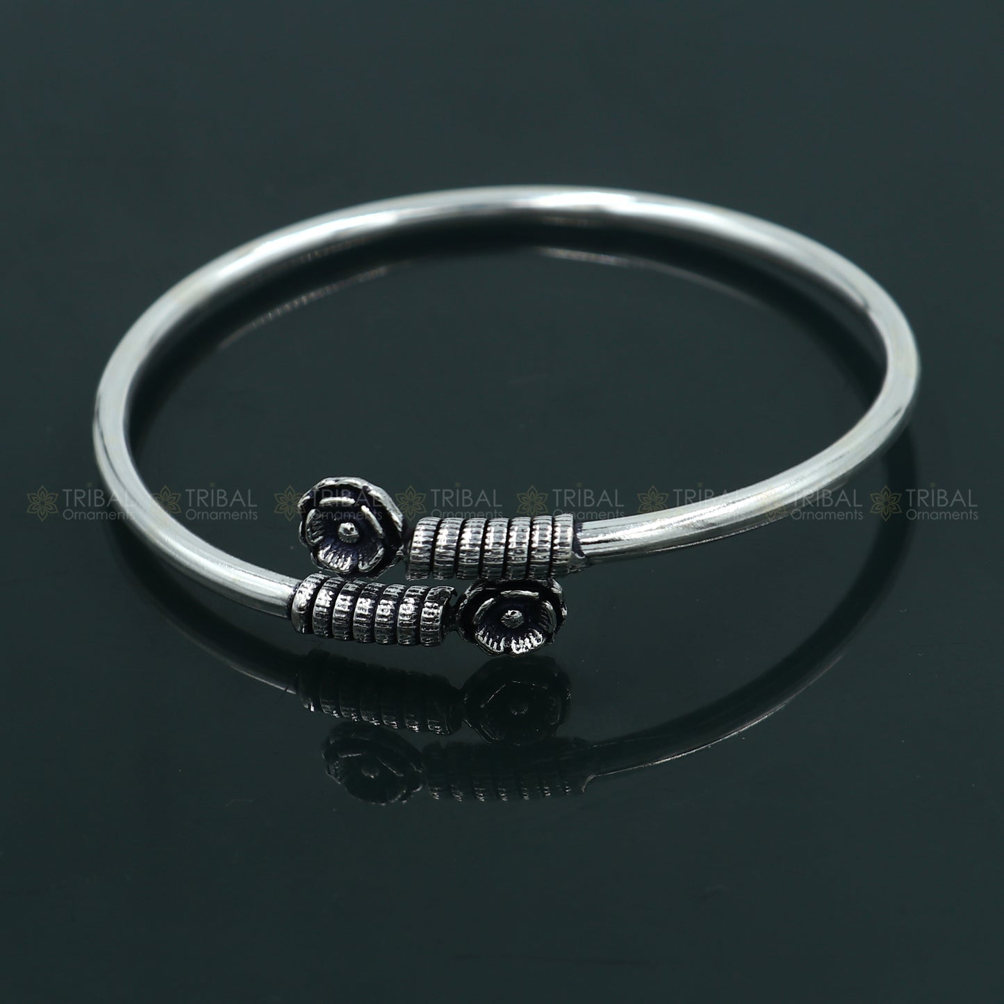 925 sterling silver handmade flower design stylish kada bangle bracelet tribal jewelry nsk871 - TRIBAL ORNAMENTS
