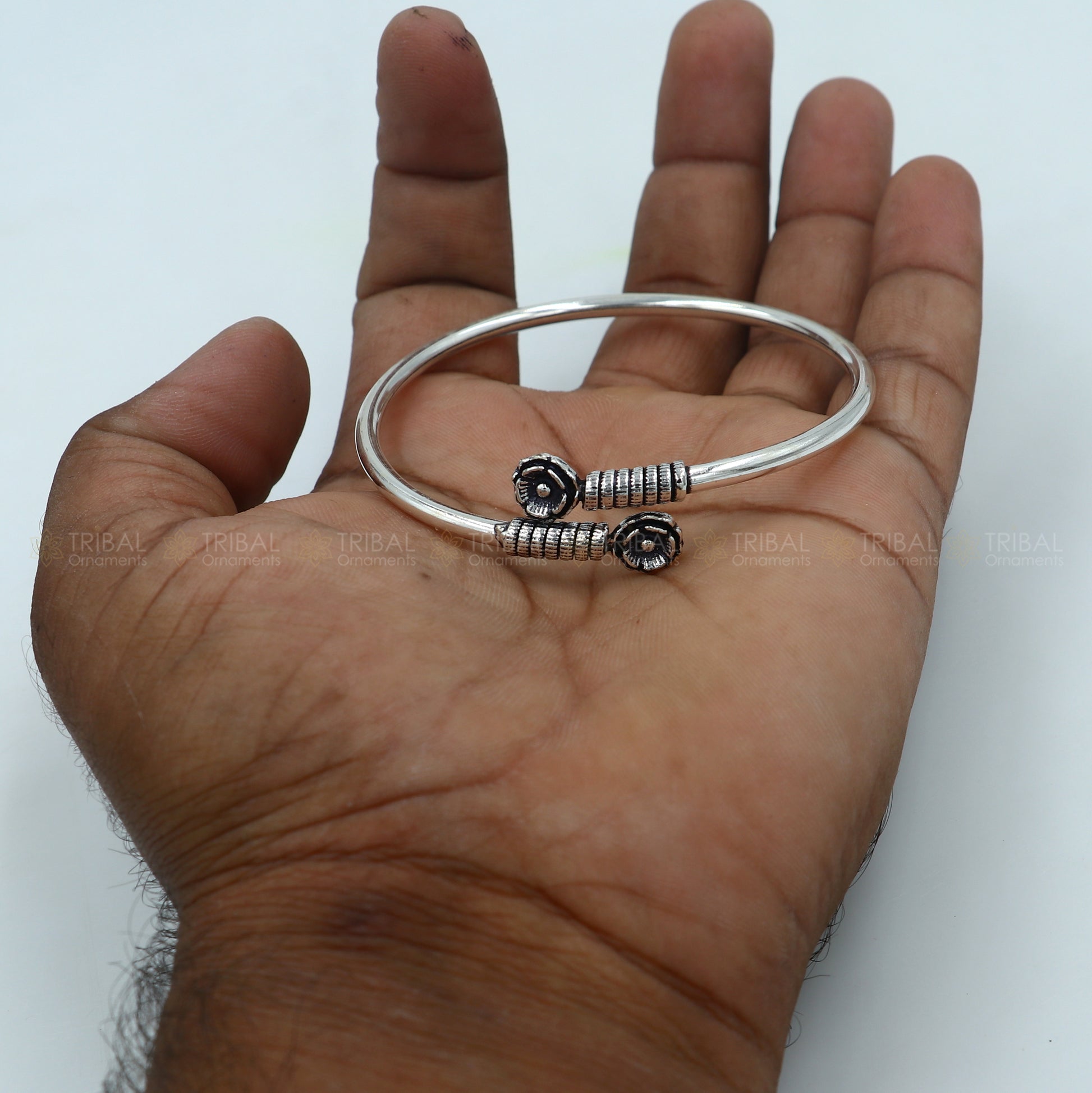 925 sterling silver handmade flower design stylish kada bangle bracelet tribal jewelry nsk871 - TRIBAL ORNAMENTS