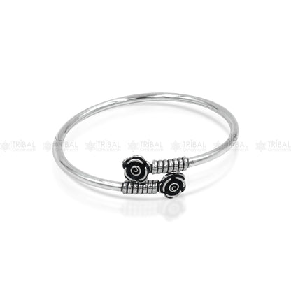 925 sterling silver handmade flower design stylish kada bangle bracelet tribal jewelry nsk871 - TRIBAL ORNAMENTS