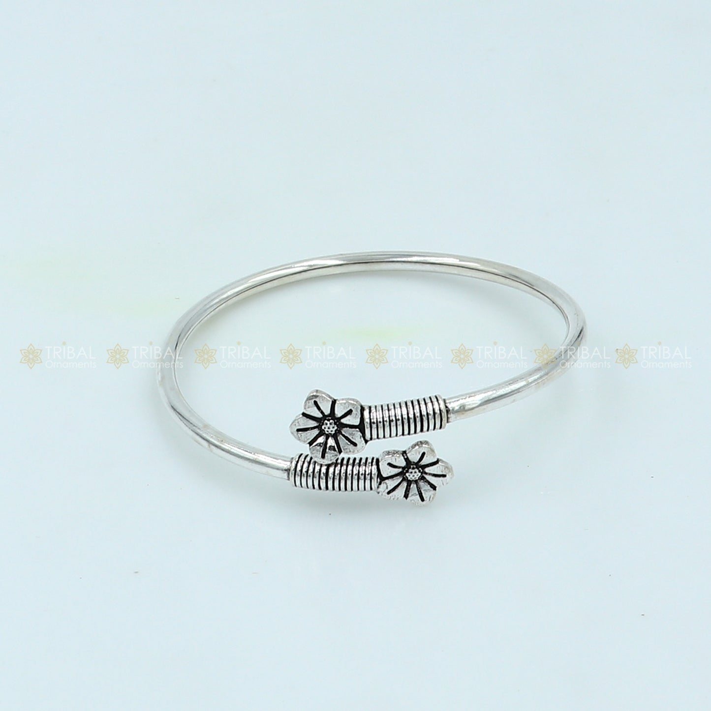 925 sterling silver handmade flower design stylish kada bangle bracelet tribal jewelry nsk873 - TRIBAL ORNAMENTS