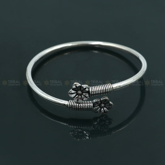 925 sterling silver handmade flower design stylish kada bangle bracelet tribal jewelry nsk873 - TRIBAL ORNAMENTS