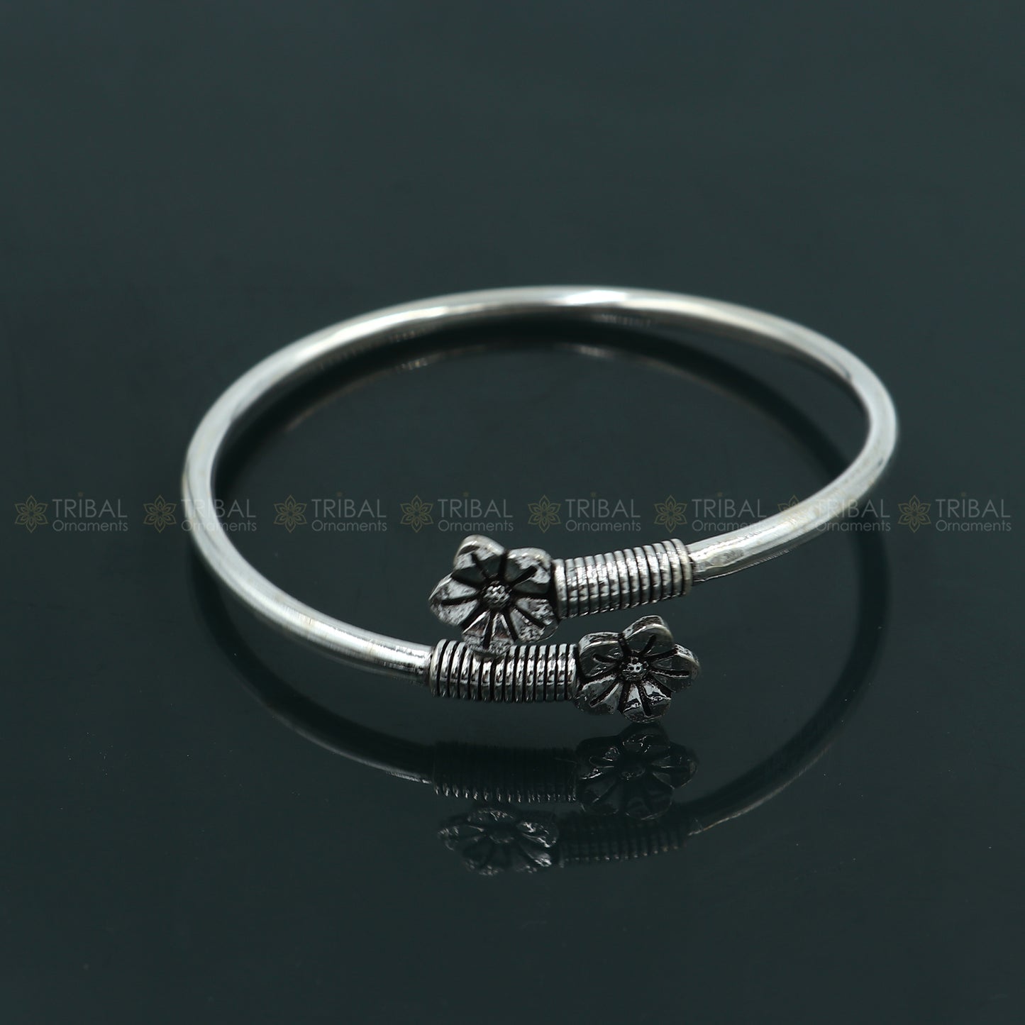 925 sterling silver handmade flower design stylish kada bangle bracelet tribal jewelry nsk873 - TRIBAL ORNAMENTS