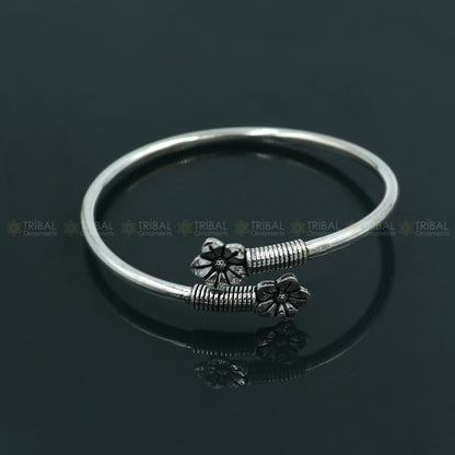 925 sterling silver handmade flower design stylish kada bangle bracelet tribal jewelry nsk873 - TRIBAL ORNAMENTS